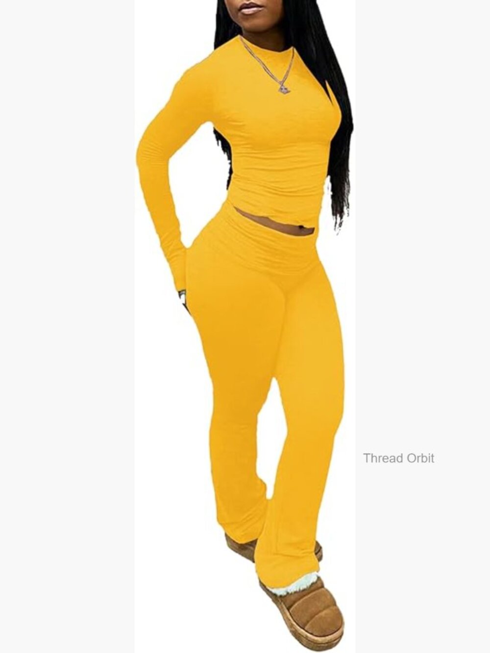 2 Piece Lounge Set Crop Top High Waist Flare Leggings Tracksuit